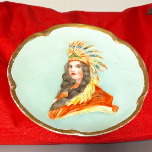 Vtg. Signed A.Viernow J & C Louise Bavaria Headdress Indian Princess Plate 7" - Picture 1 of 5